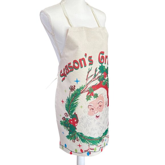 Merry Christmas Linen Blend Full Apron Old World Santa Claus NEW - Picture 4 of 4